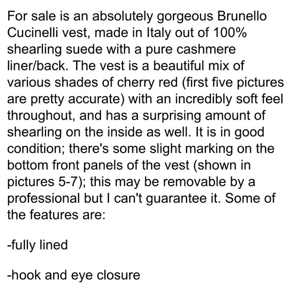 LUXE Brunello Cucinelli Shearling/Cashmere Cherry Red Vest Small Womens Suede - Picture 12 of 13